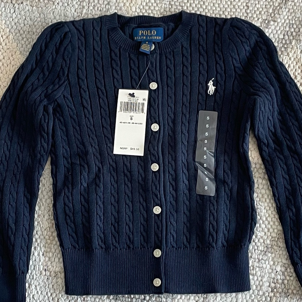 Girls Polo Ralph Lauren navy cardigan- New With Tags- NWT, Size 5